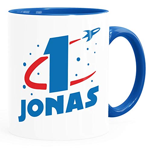 SpecialMe® Kindertasse personalisierte Namenstasse Geburtstag Rakete Astronaut Zahl 1 oder 2 Jungen Mädchen 1 Jahr inner-royal Keramik-Tasse von SpecialMe