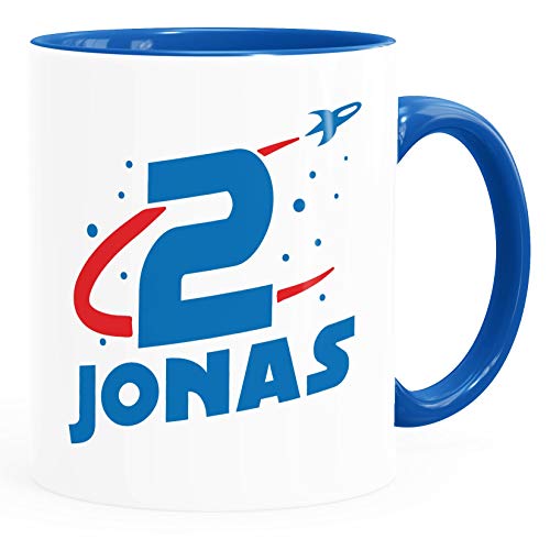 SpecialMe® Kindertasse personalisierte Namenstasse Geburtstag Rakete Astronaut Zahl 1 oder 2 Jungen Mädchen 2 Jahre inner-royal Keramik-Tasse von SpecialMe