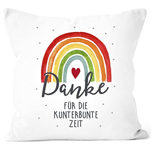 SpecialMe® Kissen-Bezug Danke für die kunterbunte Zeit Regenbogen kleines Geschenk Abschied Erzieherin Kunterbunte Zeit weiß Standard von SpecialMe