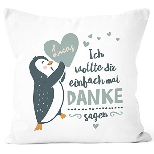 SpecialMe® Kissen-Bezug Danke mit Spruch kleines Dankeschön-Geschenk personalisierte Kissen-Hülle Name mit Namen - blau weiß 40cm x 40cm von SpecialMe