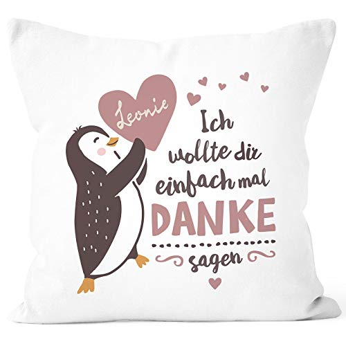 SpecialMe® Kissen-Bezug Danke mit Spruch kleines Dankeschön-Geschenk personalisierte Kissen-Hülle Name mit Namen - rot weiß 40cm x 40cm von SpecialMe