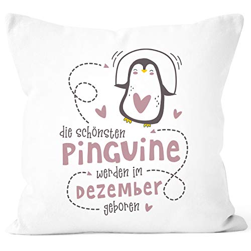 SpecialMe® Kissen-Bezug Die Schönsten Pinguine Werden im Dezember geboren Geschenk Geburtstag Dekokissen rosa Unisize von SpecialMe