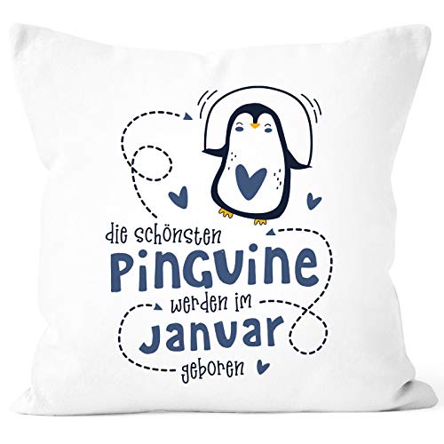 SpecialMe® Kissen-Bezug Die Schönsten Pinguine Werden im Januar geboren Geschenk Geburtstag Dekokissen Navy Unisize von SpecialMe