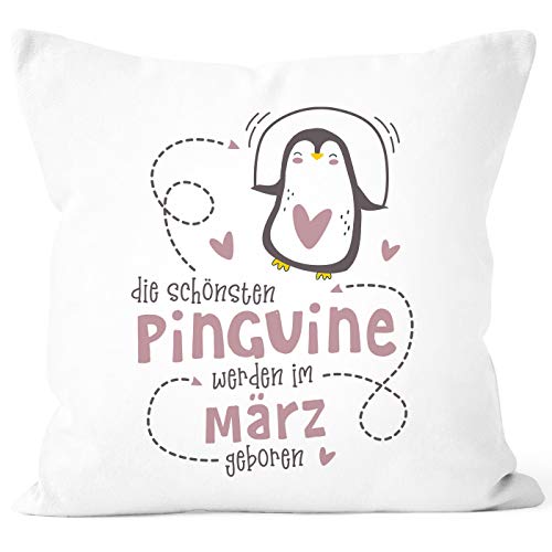 SpecialMe® Kissen-Bezug Die Schönsten Pinguine Werden im März geboren Geschenk Geburtstag Dekokissen rosa Unisize von SpecialMe