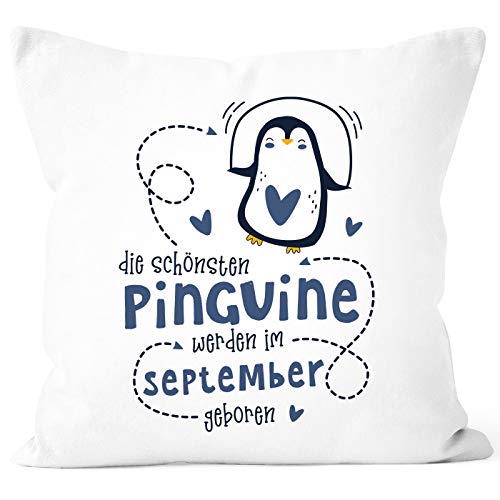 SpecialMe® Kissen-Bezug Die Schönsten Pinguine Werden im September geboren Geschenk Geburtstag Dekokissen Navy Unisize von SpecialMe