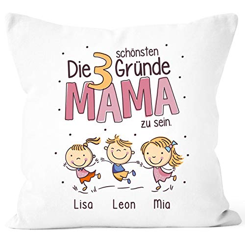 SpecialMe® Kissen-Bezug Die schönsten Gründe Mama zu Sein personalisiert mit Namen 1,2,3,4 Kinder Mama weiß 40cm x 40cm von SpecialMe