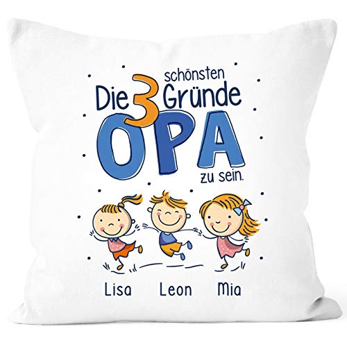 SpecialMe® Kissen-Bezug Die schönsten Gründe Papa zu Sein personalisiert mit Namen 1,2,3,4 Kinder Geschenk Enkel für Opa Opa weiß 40cm x 40cm von SpecialMe