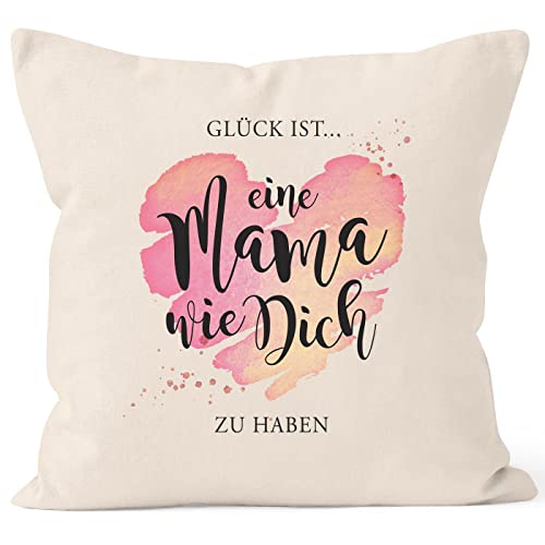 SpecialMe® Kissen-Bezug Herz Spruch Glück ist eine Mama wie Dich zu haben Geschenk Muttertag Geburtstag Natur 40cm x 40cm von SpecialMe