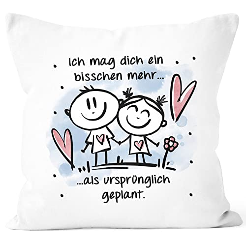 SpecialMe® Kissen-Bezug Liebe Ich mag Dich EIN bisschen mehr als geplant Spruch Verliebt Herz Geschenk Valentinstag weiß 40cm x 40cm von SpecialMe