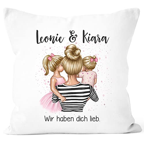 SpecialMe® Kissen-Bezug Mama Kinder Tochter Sohn personalisiert Namen persönliches Muttertagsgeschenk weiß 40cm x 40cm von SpecialMe