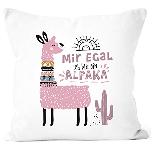 SpecialMe® Kissen-Bezug Mir egal ich Bin EIN Alpaka - Alpaka-Motiv Lama Geschenk Alpaka-Liebhaber Dekokissen Rosa weiß Unisize von SpecialMe