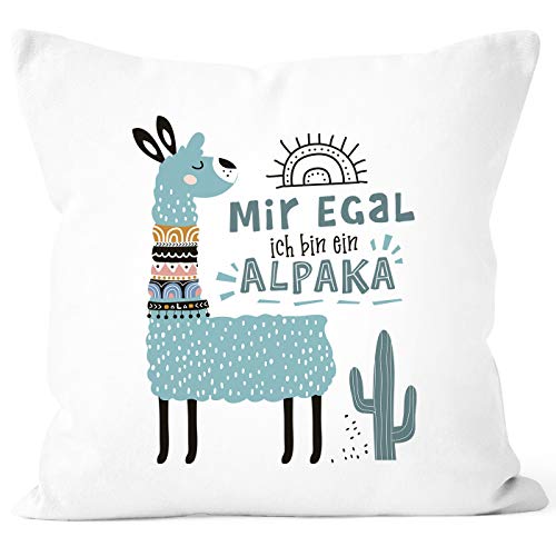 SpecialMe® Kissen-Bezug Mir egal ich Bin EIN Alpaka - Alpaka-Motiv Lama Geschenk Alpaka-Liebhaber Dekokissen Türkis weiß Unisize von SpecialMe