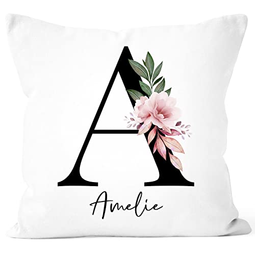 SpecialMe® Kissen-Bezug Monogramm Initiale personalisierbarer Anfangsbuchstabe und Name Kissen-Hülle mit Namen Baumwolle personalisierte Geschenke Dekokissen weiß 40cm x 40cm von SpecialMe