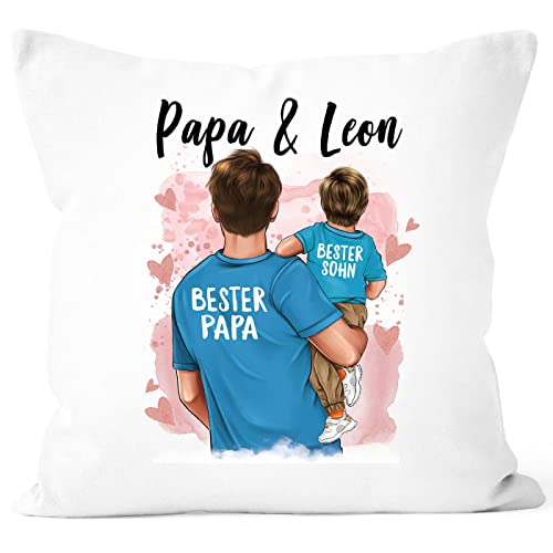 SpecialMe® Kissen-Bezug Papa mit Namen Vater Sohn Tochter Kinder personalisierte Geschenke für Papa zum Vatertag Geburtstag weiß Standard von SpecialMe