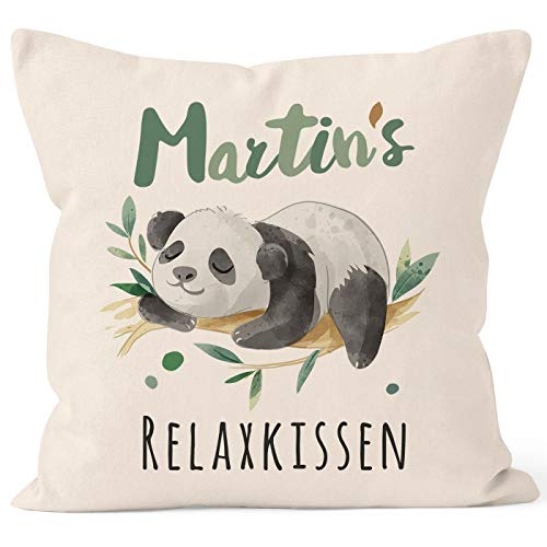 SpecialMe® Kissen-Bezug Relax Panda personalisierbar mit Namen personalisierte Geschenke Dekokissen mit Namen natur 40cm x 40cm von SpecialMe