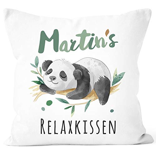 SpecialMe® Kissen-Bezug Relax Panda personalisierbar mit Namen personalisierte Geschenke Dekokissen mit Namen weiß 40cm x 40cm von SpecialMe