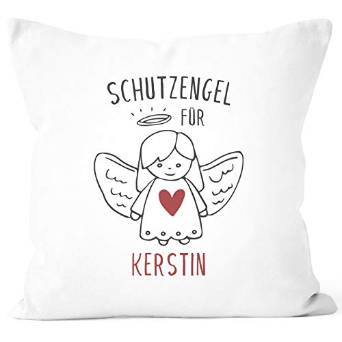 SpecialMe® Kissen-Bezug Schutzengel mit Namen Glücksbringer personalisierte Geschenke Dekokissen Glückskissen weiß Unisize von SpecialMe