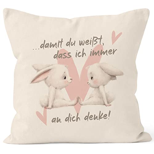 SpecialMe® Kissen-Bezug Spruch Geschenk Liebe Freundschaft Hasen-Paar Herz Damit du weißt DASS ich an Dich denke Natur 40cm x 40cm von SpecialMe