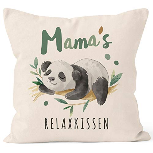 SpecialMe® Kissen-Bezug Spruch Mama/Papas Relaxkissen Panda Geschenke für Eltern Dekokissen Mama Natur 40cm x 40cm von SpecialMe