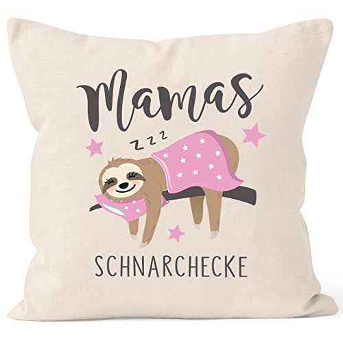SpecialMe® Kissen-Bezug Spruch Mamas Schnarchecke Faultier Geschenk zum Muttertag Geburtstag Weihnachten Natur 40cm x 40cm von SpecialMe