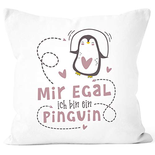 SpecialMe® Kissen-Bezug Spruch Mir egal ich Bin EIN Pinguin Herzen Tiermotiv lustig kleines Geschenk Geschenkideen weiß-rosa Unisize von SpecialMe