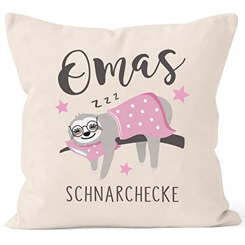 SpecialMe® Kissen-Bezug Spruch Omas Schnarchecke Faultier Geschenk zum Muttertag Geburtstag Weihnachten Natur 40cm x 40cm von SpecialMe