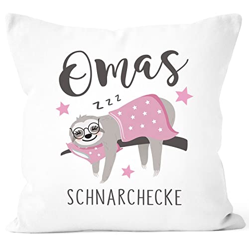 SpecialMe® Kissen-Bezug Spruch Omas Schnarchecke Faultier Geschenk zum Muttertag Geburtstag Weihnachten weiß 40cm x 40cm von SpecialMe