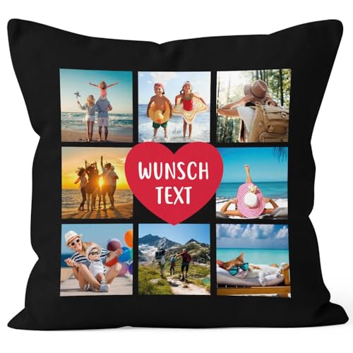 SpecialMe® Kissen-Bezug mit Foto Fotocollage bis zu 8 eigene Bilder Wunschtext Geschenk personalisierbar Baumwolle schwarz Standard von SpecialMe