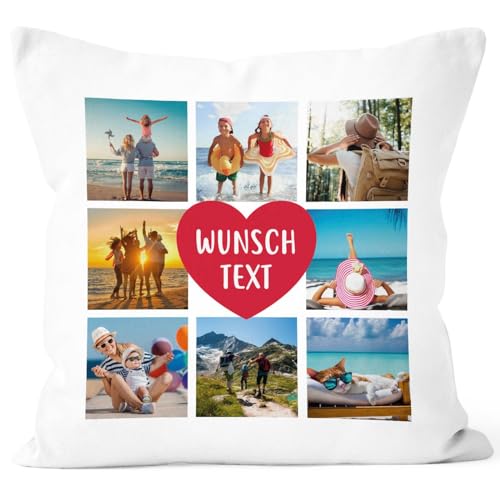 SpecialMe® Kissen-Bezug mit Foto Fotocollage bis zu 8 eigene Bilder Wunschtext Geschenk personalisierbar Baumwolle weiß Standard von SpecialMe