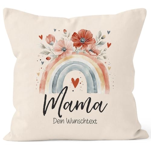 SpecialMe® Kissen-Bezug mit Wunschtext personalisiert Regenbogen Aquarell Blumen Design persönliches Muttertagsgeschenk Natur 40cm x 40cm von SpecialMe