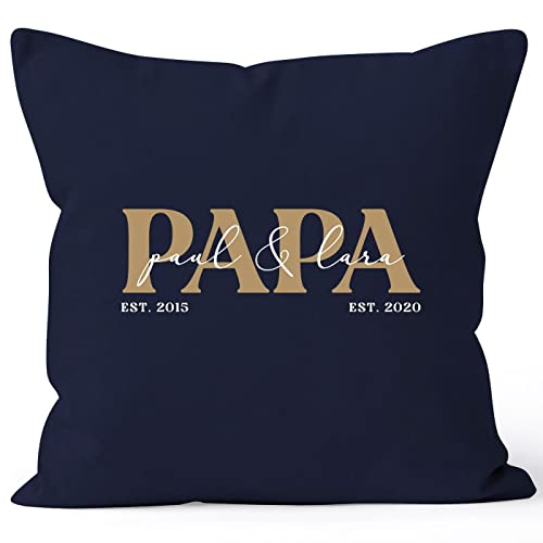 SpecialMe® Kissen-Bezug personalisiert mit Namen der Kinder Geburtsjahr Geschenk für Papa Vatertagsgeschenk Navy Standard von SpecialMe