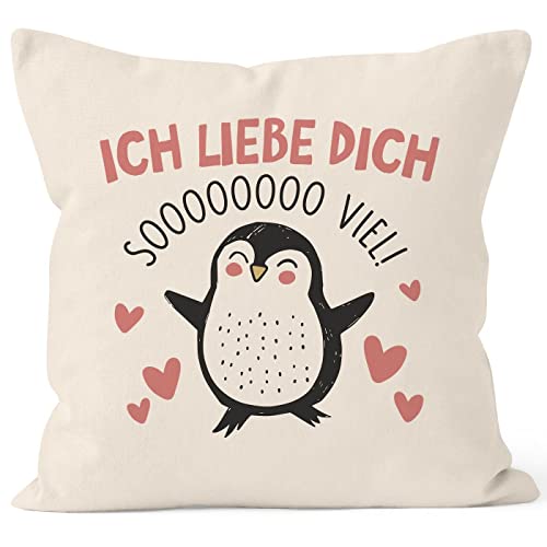 SpecialMe® Kissenbezug Geschenk Liebe Valentinstag Jahrestag Pinguin Spruch Ich Liebe Dich Herz Natur 40cm x 40cm von SpecialMe