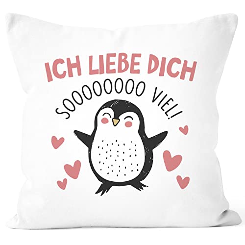 SpecialMe® Kissenbezug Geschenk Liebe Valentinstag Jahrestag Pinguin Spruch Ich Liebe Dich Herz weiß 40cm x 40cm von SpecialMe