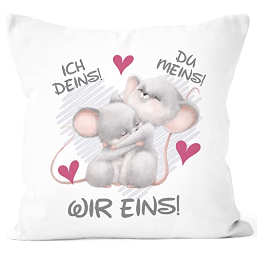 SpecialMe® Kissenbezug Geschenk Liebe Valentinstag Jahrestag Spruch Ich Deins Du Meins Wir EIns Herz Mäuse weiß 40cm x 40cm von SpecialMe