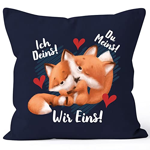 SpecialMe® Kissenbezug Spruch Ich Deins Du Meins Wir Eins Geschenk Liebe Valentinstag Jahrestag Fuchs Navy 40cm x 40cm von SpecialMe