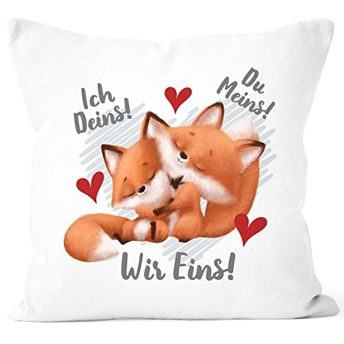 SpecialMe® Kissenbezug Spruch Ich Deins Du Meins Wir Eins Geschenk Liebe Valentinstag Jahrestag Fuchs weiß 40cm x 40cm von SpecialMe