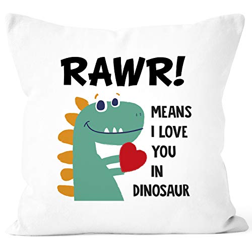 SpecialMe® Kissenbezug Spruch Rawr Means I Love You in Dinosaur! Dinosaurier Aufdruck Geschenk Liebe Liebeserklärung Ich Liebe Dich weiß Unisize von SpecialMe