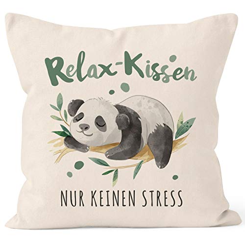 SpecialMe® Kissenbezug Spruch Relaxkissen nur kein Stress Panda-Bär Dekokissen Geschenk Kein Stress Natur 40cm x 40cm von SpecialMe