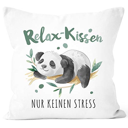 SpecialMe® Kissenbezug Spruch Relaxkissen nur kein Stress Panda-Bär Dekokissen Geschenk Kein Stress weiß 40cm x 40cm von SpecialMe