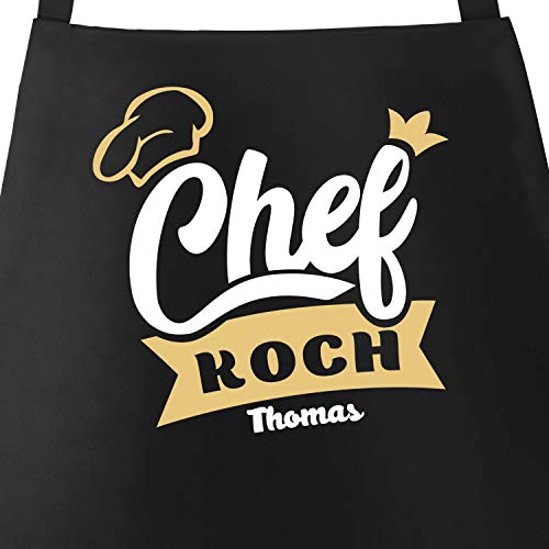 SpecialMe® Küchen-Schürze mit Namen Schriftzug Chefkoch/Chefköchin individualisierbar Kochschürze Männer Frauen personalisierte Geschenke schwarz Unisize von SpecialMe