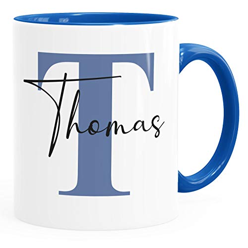 SpecialMe® Namenstasse personalisierte Kaffee-Tasse mit Namen und Buchstabe persönliche Geschenke Buchstabentasse Inner blau weiß-blau Keramik-Tasse von SpecialMe