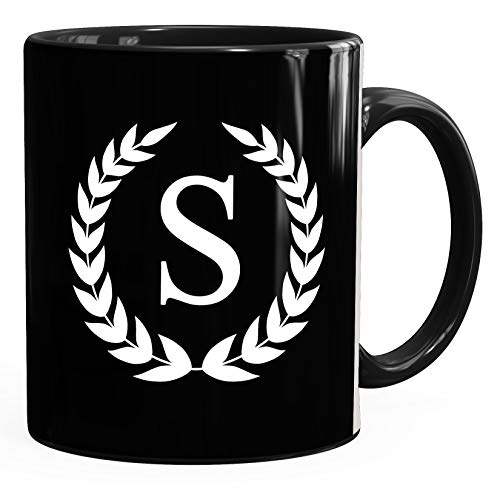 SpecialMe® Personalisierte Kaffee-Tasse mit Initiale Monogramm Buchstabe persönliche Geschenke black schwarz Keramik-Tasse von SpecialMe