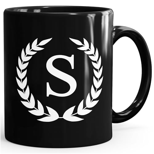 SpecialMe® Personalisierte Kaffee-Tasse mit Initiale Monogramm Buchstabe persönliche Geschenke black schwarz Keramik-Tasse von SpecialMe