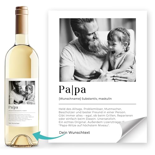 SpecialMe® Personalisiertes Weinetikett Vatertag Fotogeschenk Papa mit eigenem Text Weinflaschenetikett zum selbst gestalten Weiss unisize von SpecialMe