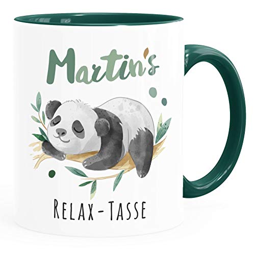 SpecialMe® SpecialMe® Relax-Tasse Panda personalisiert mit Namen Namenstasse individuelle Geschenke Anti-Stress inner-grün Keramik-Tasse von SpecialMe