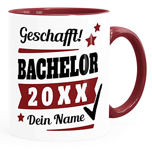 SpecialMe® Tasse Bachelor Abschluss personalisiert mit Namen und Jahr Geschenk Student Studentin Bachelorarbeit bordeauxrot Keramik-Tasse von SpecialMe