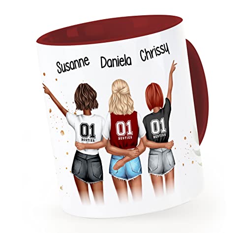 SpecialMe® Tasse Beste Freundinnen 3 personalisiert Geschenk Freundschaft Frauen BFF Best Friends bordeauxrot Keramik-Tasse von SpecialMe