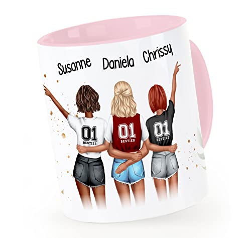 SpecialMe® Tasse Beste Freundinnen 3 personalisiert Geschenk Freundschaft Frauen BFF Best Friends rosa Keramik-Tasse von SpecialMe