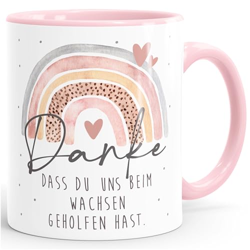 SpecialMe® Tasse Danke dass du uns beim Wachsen geholfen hast Abschiedsgeschenk Kindergarten Geschenk Erzieher Tagesmutter rosa rosa Keramik-Tasse von SpecialMe