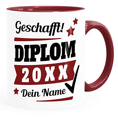 SpecialMe® Tasse Diplom-Arbeit Geschenk Abschluss Studium bestandene Prüfung mit Name personalisiert bordeauxrot Keramik-Tasse von SpecialMe